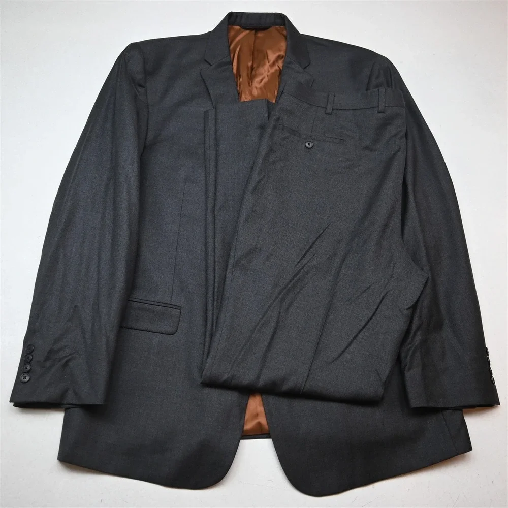 Jos A Bank 46L 38x34 Charcoal Gray 100% Wool Mens Jacket Pants Suit